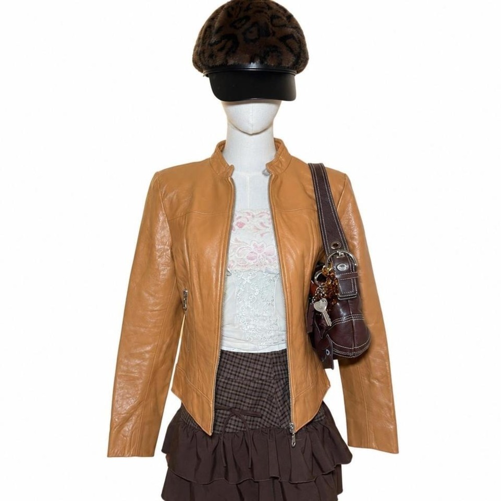 Vintage Y2K buttery tan genuine leather jacket